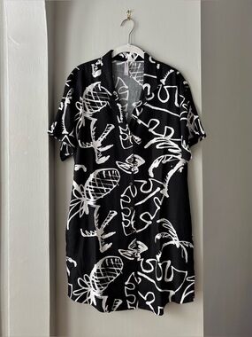Scribble Palm Shirt Dress, S